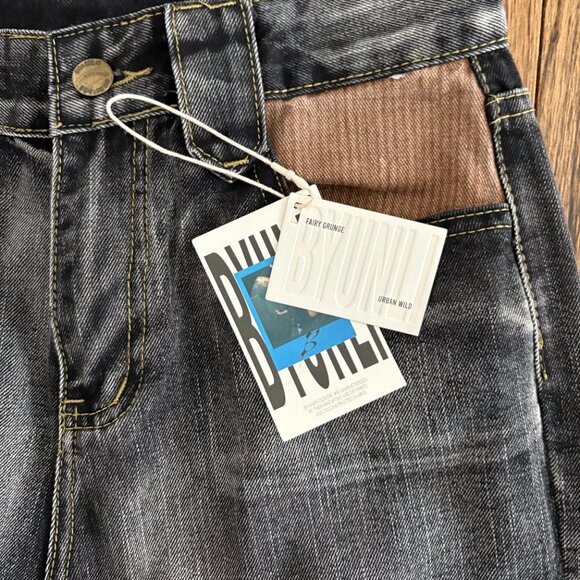 Byunli Fairy Grunge Urban Wild Fringe Two Tone Brown Denim Size Medium NWT - Picture 3 of 8